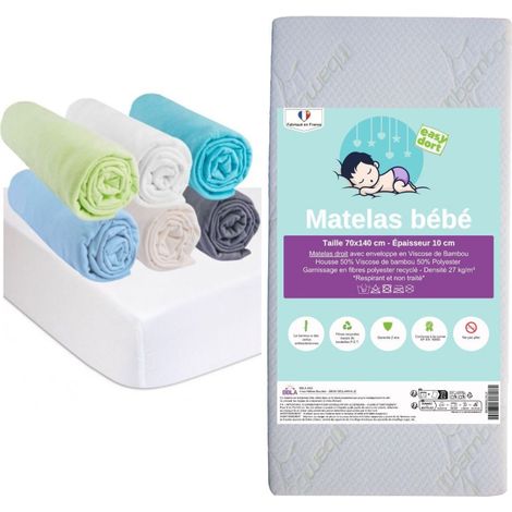 Matelas 70x140 + 6 Draps housse OCÉAN Coton  + 2 Protèges-matelas (1/2)