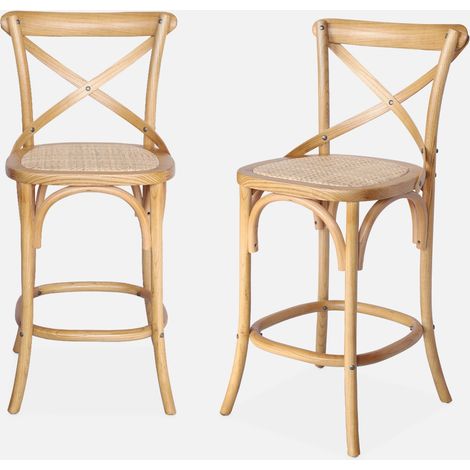 Taburete de bar bistró vintage de madera, set de 2