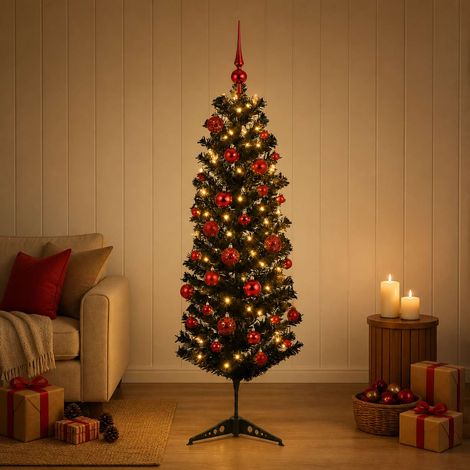 vidaXL Artificial Slim Christmas Tree with Bauble 150 cm 150 LEDs (1/5)