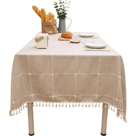 1 Nappe en lin et coton, imperméable, avec franges et pompons, pour cuisine et salle à manger (1/5)