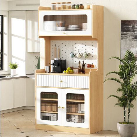 Aparador alto con cajón y LED MDF 80x40x180 cm OKMYHOME (1/5)