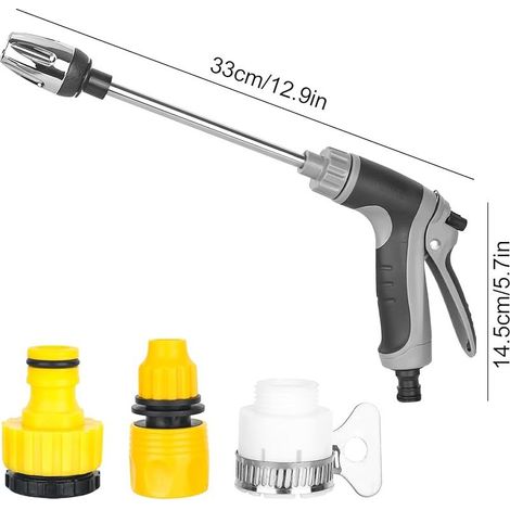 Pistolet haute pression Power Jet - Buse haute pression pour tuyau d'arrosage - Turbowasher pour tuyau d'arrosage avec accessoires - Réglable - En métal - Pour arrosage de jardin, lavage de voiture (1/5)