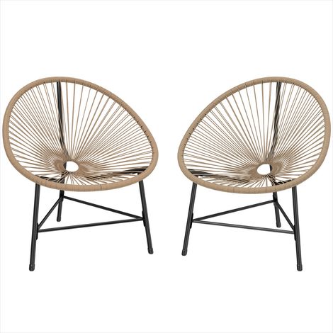 Fauteuil de jardin Acapulco en résine tressée bois naturel, structure acier, 72 cm, lot de 2 (1/5)