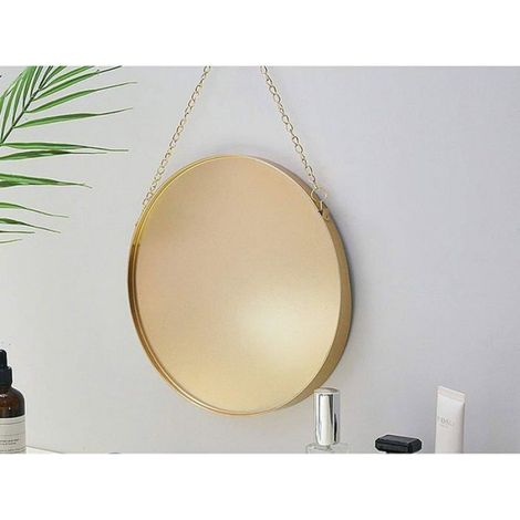 Miroir Suspendu - 25 x 25 cm - Rond - Cadre En Laiton - Pour Salle De Bain - 1 Pièce (1/5)