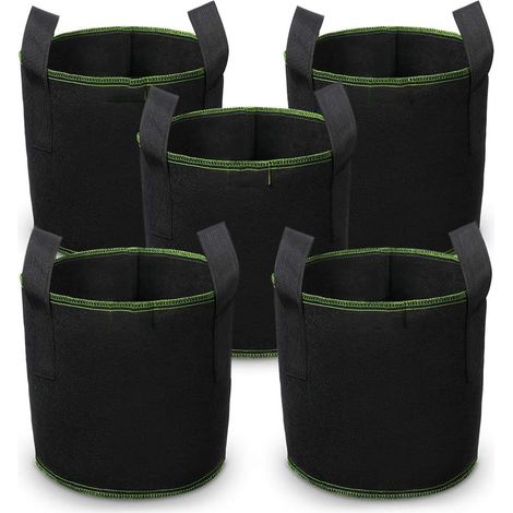 Stofftopf Pflanzsack,5 Stück Tomaten Pflanzbeutel Vliesstoff Pflanztasche für Tomaten, Erdbeeren, Blumen, Pflanzen, Schwarz - 3 Gallonen (1/4)