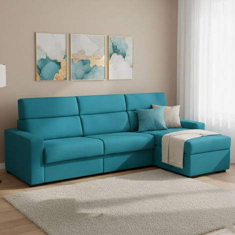 Sofá Cama con Chaiselongue Celleno, Desenfundable, Almacenaje Made in Italy, Hidrófugo Multiposición, 280x160 cm Azul (1/5)