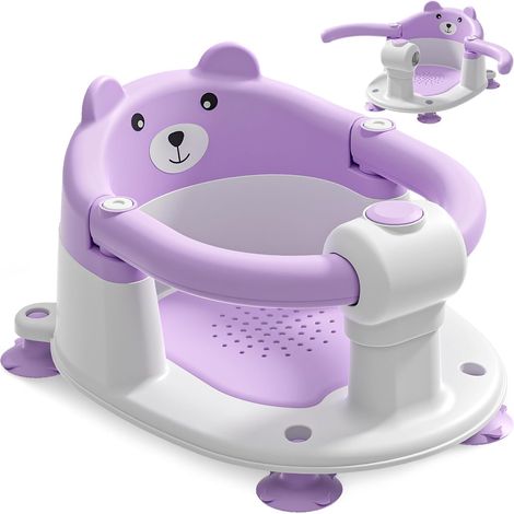 Siège de Bain Bébé - 1 Unité - TPR Souple - Antidérapant 4 Ventouses - Douche et Baignoire - Violet (1/5)
