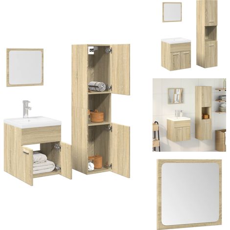 Ensemble de meubles de salle de bain 4 pcs chêne sonoma - Ensemble De Meubles De Salle De Bain - Ensembles De Meubles De Salle De Bain - Armoire De Salle De Bain - Armoire De Rangement De Salle De Bai (1/5)
