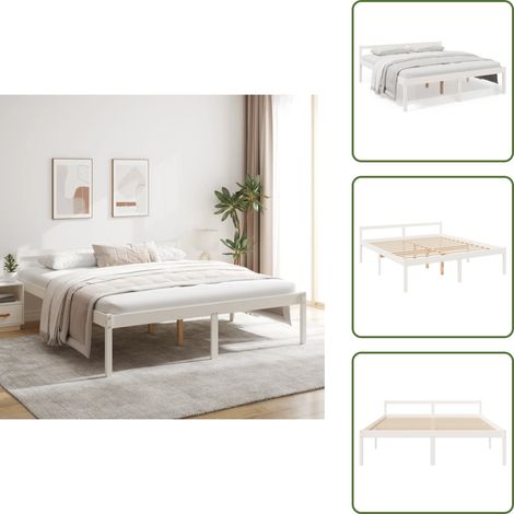 The Living Store Seniorenbett Weiß 200x200 cm Massivholz Kiefer - Massivholz-Bett (1/5)