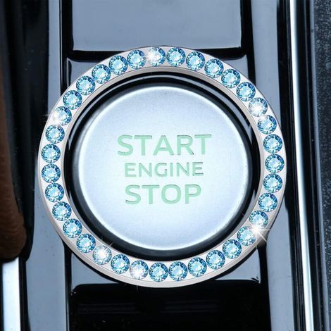 2 Pièces Couvercle Du Bouton De Démarrage Du Moteur De Voiture En Strass Cristal, Auto Moteur Démarrage Arrêt Cristal Strass Bouton Anneau Autocollant, Voiture Décor Accessoires (Bleu1) (1/4)