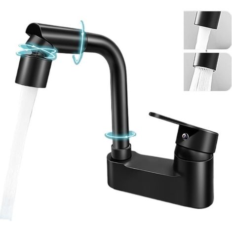 Robinet de cuisine Robinet chaud et froid noir, dans la salle de bains, baignoire d'évier en alliage de Zinc, mitigeur de lavabo, robinet de mitigeur à Double trou(B-2 gear) (1/5)