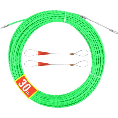(Vert) Aiguille d'électricien 30 m, tire-câble électrique 4 mm, tire-câble avec 2 têtes de guidage flexibles, aiguille à câble, enfile-câble électrique pour la pose de goulottes (1/5)