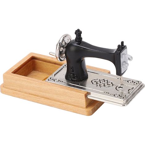 Machine à coudre miniature pour maison de poupée, style vintage, réaliste, échelle 1/12, modèle en bois couleur bois, pour la décoration. (1/5)