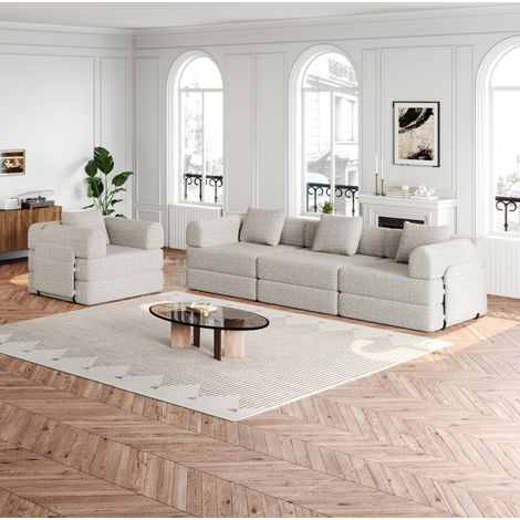 Sofá cama modular 183,8x91,4x69,8 cm de chenilla caqui con almacenaje - MEUBLIV (1/5)
