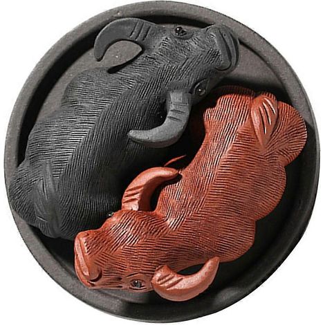 Décoration pour la maison : Statue de vache couchée en argile violette, figurine décorative pour animaux, en pot de thé. (1/4)