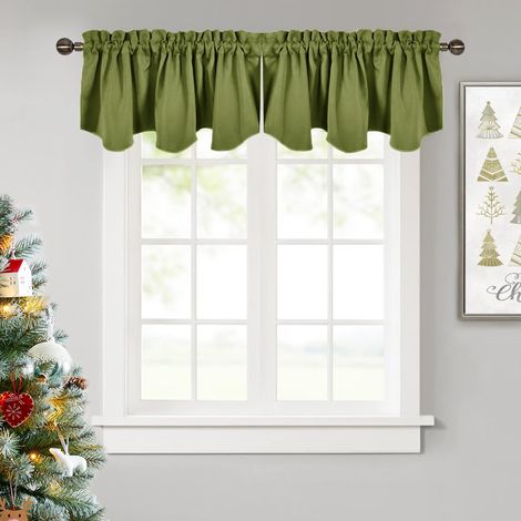 Lot de 2 cantonnières occultantes pour Traitement de fenêtre de Ferme - 132,1 x 45,7 cm - Cantonnières festonnées pour décoration de fenêtre de Maison/Chambre/Cuisine - Olive (1/5)