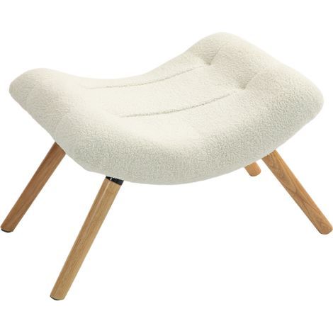 Pouf moderne, tissu polaire, pieds en bois, capitonnage, blanc cassé, idéal pour le salon, la chambre ou l'entrée (1/5)