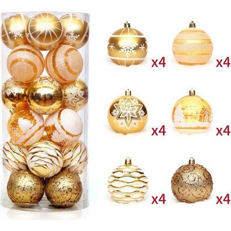 Lot de 24 boules de Noël incassables de 6 cm, argentées et blanches, à suspendre pour sapin de Noël ou décoration de fête. (1/5)