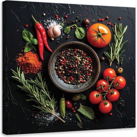 Impression sur Toile, Épices Tomates Nourriture,20x20 (1/4)