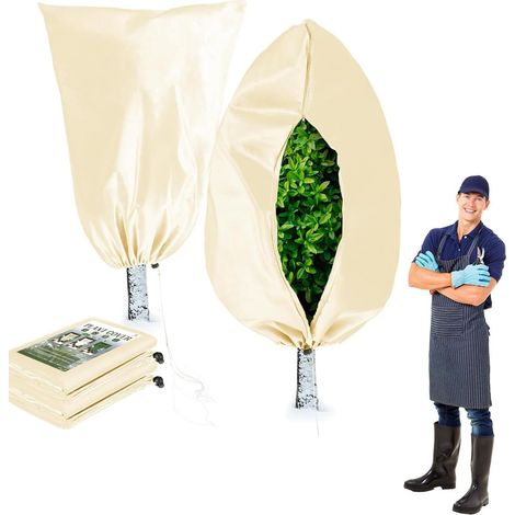 2PCS Voile Hivernage Plante Exterieur,80 120CM,Protections Hivernales pour Plantes,Housse d'hivernage Plante Réutilisable avec Cordon Serrage et Zipper, pour Plantes,Palmiers,Arbustes,Arbres en Pot (1/5)