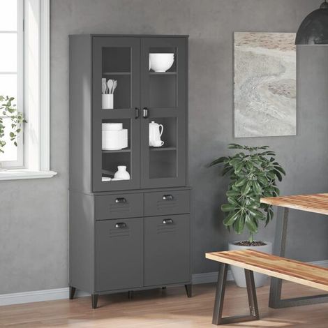 Buffet de Salon en Bois Massif de Pin, Meuble Rangement Haut 190 cm avec Étagères et Portes, Couleur Gris Foncé, 80x40x190 cm (1/5)