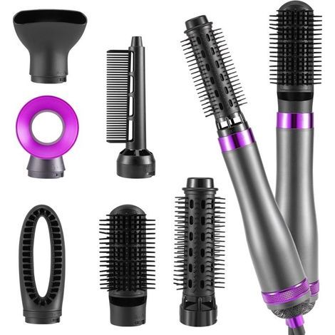 Set 6 in 1 con spazzola asciugacapelli, asciugacapelli, spazzola lisciante, spazzola ad aria calda, piastra per capelli e volumizzante. (1/5)