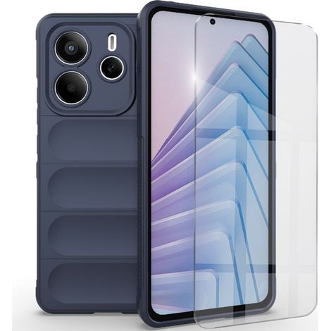 Custodia per Xiaomi Redmi Note 14 5G, antiurto per il gaming, blu navy + vetro 9H (1/5)