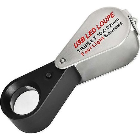 Loupe de bijoutier rechargeable 10X à quatre couleurs avec 13 LED pour l'examen des diamants et des colliers de pierres précieuses (lampe UV). (1/4)