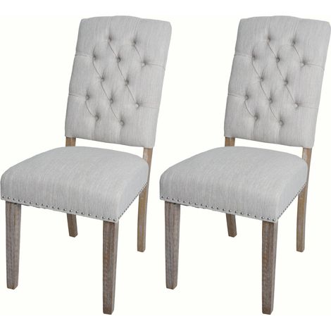 [JAMAIS UTILISÉ] Lot de 2 chaises de salle à manger HHG-147b, chaise de cuisine rembourrée, Chesterfield rivets tissu/textile, gris clair