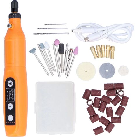 Penna per smerigliatura elettrica, kit di incisione rotativa senza fili a 5 velocità con luce di lavoro a LED da 3,7 V 10 W -Crezuo