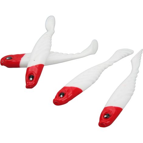 Lot de 4 leurres souples à queue en T AR48 Swimbait 75 mm 3,2 g, pour la pêche en mer et en eau douce, tête rouge (1/5)