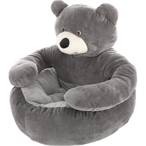 Katzenbett Hundebett Ø 60 cm Bären-Design weich abnehmbar waschbar dick gefüllt grau