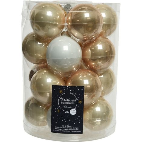 Boules de Noël en verre à suspendre 6 cm Perle, Blanc et Caramel. 20 sept.