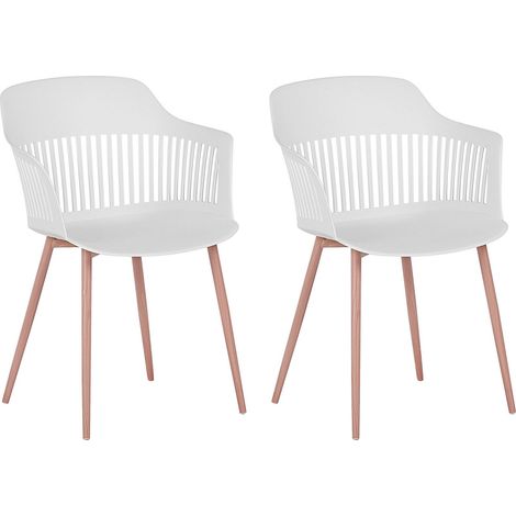 Set 2 Sedie in Materiale Sintetico Bianco Gambe Metallo Schienale Aperto Bereca