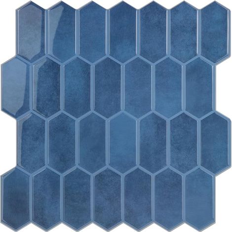 Hexagonal Tiles for Kitchen, Self Adhesive Wall Tiles, Blue Tile Stickers for Kitchen and Bathroom 12x12 Inches (1/5)