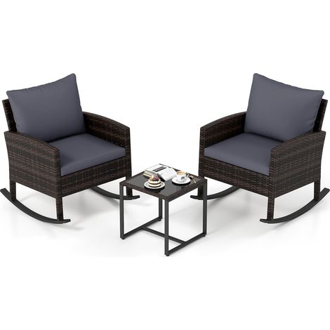 COSTWAY Set Salotto Mobili Arredo Poltrone Salottino Esterno Giardino Sedia Poltrona Dondolo Divano Divanetto Tavolo Tavolino Caffè Vetro Temperato Rattan Cus (1/5)