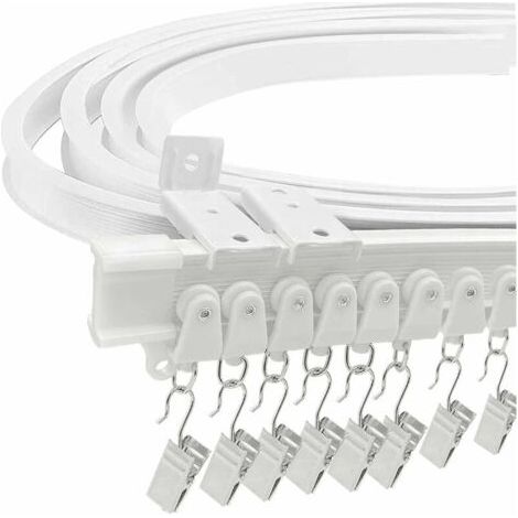 VURAHOME - Tringle à rideau flexible 3M – Acier plastique durable – Longueur adaptable – 24 crochets et poulies inclus – Pour baies vitrées et douches (1/5)