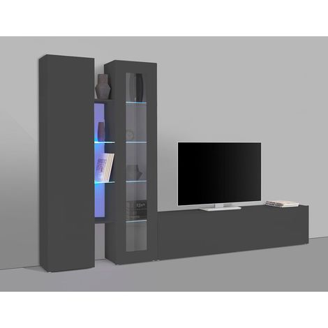Parete Attrezzata Soggiorno 280x30x180 cm Maruska n°9 Grigio Antracite Opaco