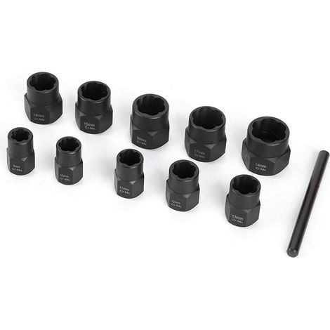 Ensemble de 11 extracteurs d'écrous endommagés, douilles hélicoïdales 3/8" et barre droite (1/5)