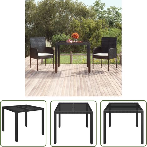 The Living Store Table de jardin dessus en verre Noir 90x90x75 cm Résine tressée - Table De Jardin - Table Extérieure - Table En Verre - Table Résin - Meubles De Jardin (1/5)
