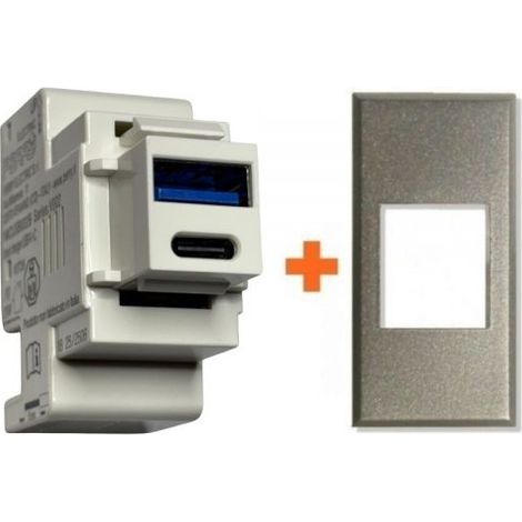 Perry presa USB A + C 3A compatibile Bticino Axolute argento - 1MCUSB002B - BA