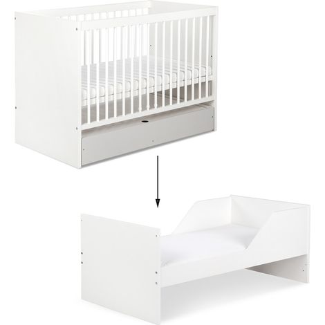 DALIA Lit évolutif bébé convertible en lit enfant Blanc 140x70 + tiroir