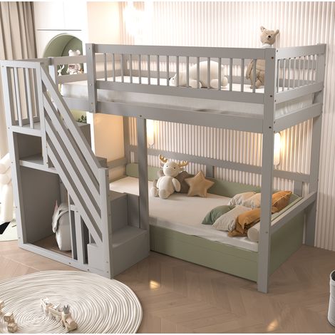 Cama infantil con escalera y almacenaje madera 90x200 OKMYHOME (1/5)