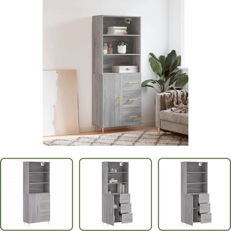Holzwerkstoff - Highboard Grau Sonoma 69,5x34x180 cm Holzwerkstoff (1/5)