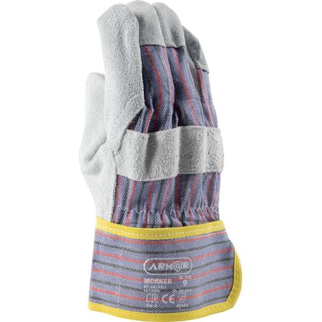 Guanti Worker in pelle o crosta di bovino con dorso in cotone taglia 9 (1/4)