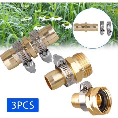 Kit De Réparation Pour Tuyau D Arrosage - Raccord Mâle Et Femelle En Aluminium - Compatible 5/8 Pouces Et 3/4 Pouces - 3 Pièces Avec 4 Colliers En Acier Inoxydable (1/5)
