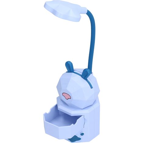 Wiederaufladbare LED-Lampe mit Cartoon-Motiv für Schüler zum Lesen, sanftes Nachtlicht mit Aufbewahrungsschublade, warmweißes Licht, eingebauter Akku (YC-5803 Hasen-Handyhalter, blau) (1/5)