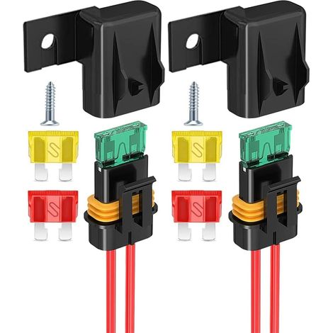 Porte Fusibles en Ligne, 2Pack IP67 Faisceaux Câblage Etanches de Calibre 12AWG ATC/ATO 20A/30A/40A Porte-fusibles à Lame pour Véhicule,Marine,Système d'alimentation de Bus à Usage Intensif (1/5)