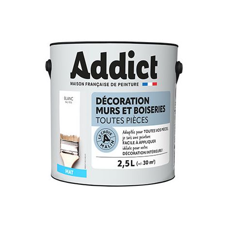 Peinture acrylique murs et boiseries blanc mat 2.5L.