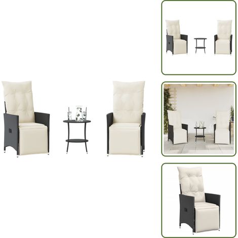 The Living Store Ensemble de bistro 3 pcs avec coussins noir résine tressée - Salon De Jardin - Mobilier De Jardin - Set De Salon De Jardin - Chaises Pliantes - Fauteuil De Jardin (1/5)
